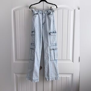 We Wore What Utility Straight Cargo Jeans Super Light Wash Blue‎ Women's Size 24